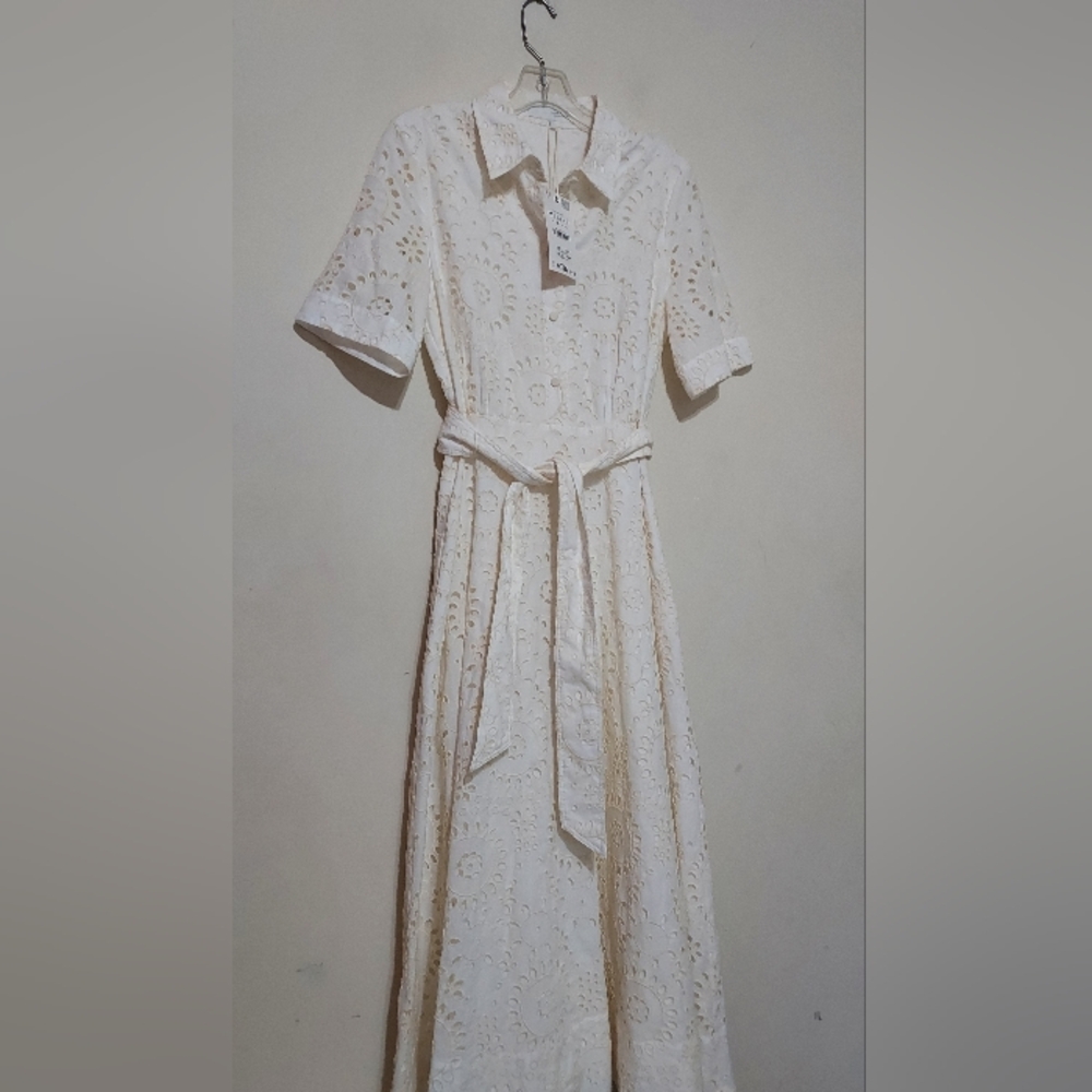 Zara Zw Collection Embroidered Cream Lace Midi Dress Sz-M - Picture 11 of 16